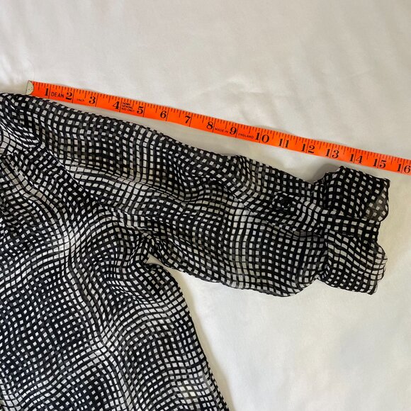 Diane von Furstenberg Silk Blouse Harlow Optic Black White Long Sleeves Size 6 - Picture 9 of 15